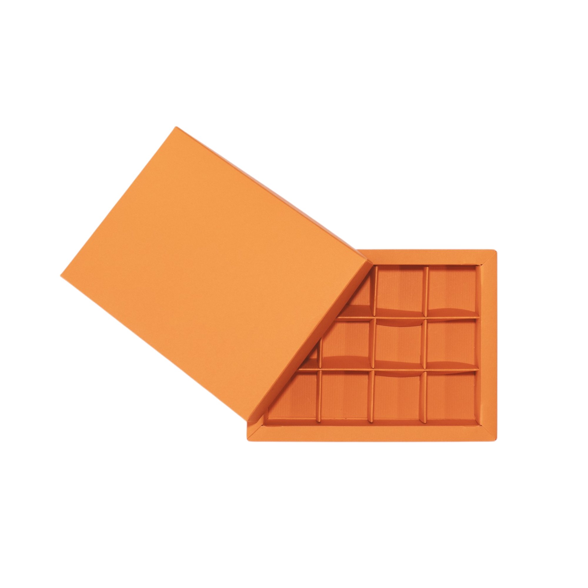 12er Pralinenschachtel „Sirio“ mit Kartondeckel in Orange, Draufsicht