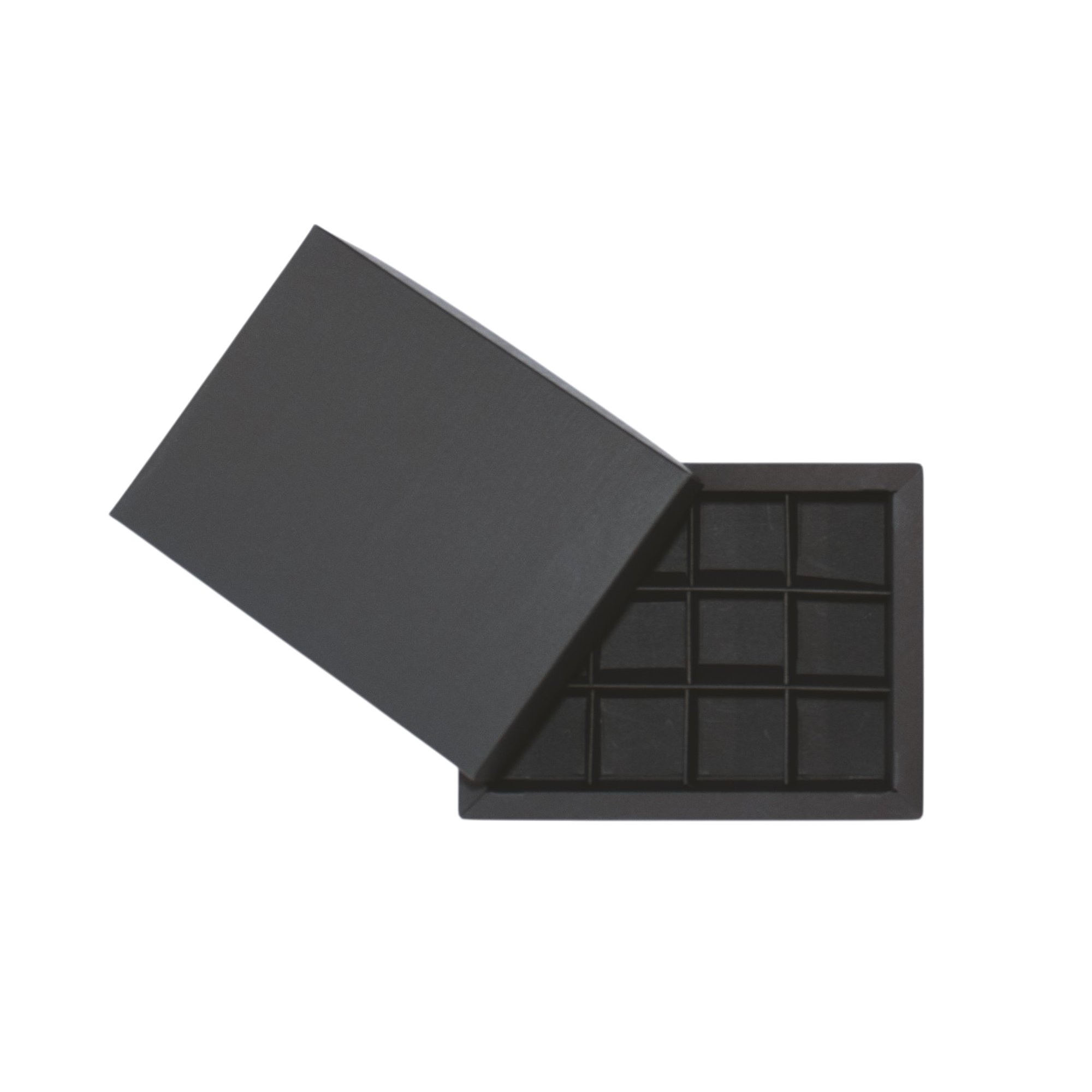 12er Pralinenschachtel „Sirio“ mit Kartondeckel in Schwarz, Draufsicht