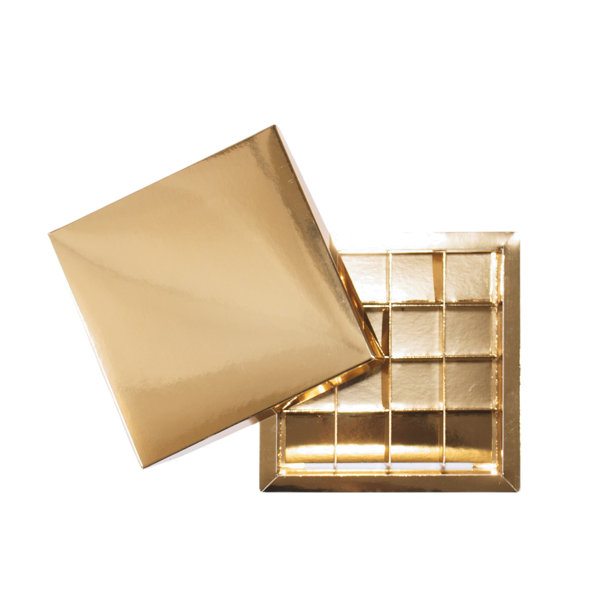 16er Pralinenschachtel „Sirio“ mit Kartondeckel in Gold, Draufsicht