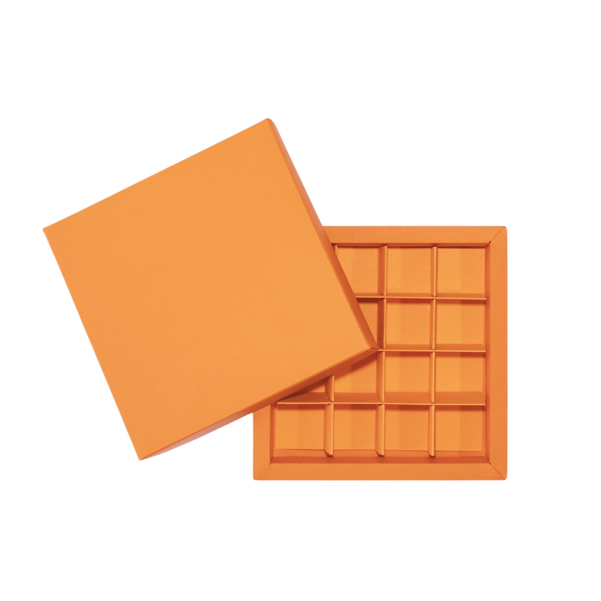 16er Pralinenschachtel „Sirio“ mit Kartondeckel in Orange, Draufsicht