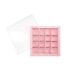 16er Pralinenschachtel „Sirio“ mit Klarsichtdeckel in Rosé, Draufsicht