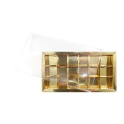 18er Pralinenschachtel „Sirio“ mit Klarsichtdeckel in Gold, Draufsicht