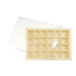 24er Pralinenschachtel „Sirio“ mit Klarsichtdeckel in Creme, Draufsicht