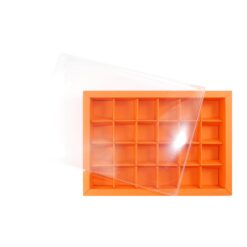 24er Pralinenschachtel „Sirio“ mit Klarsichtdeckel in Orange, Draufsicht