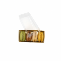 4er Macaron-Verpackung stehend mit Klarsichtdeckel, Farbe Gold