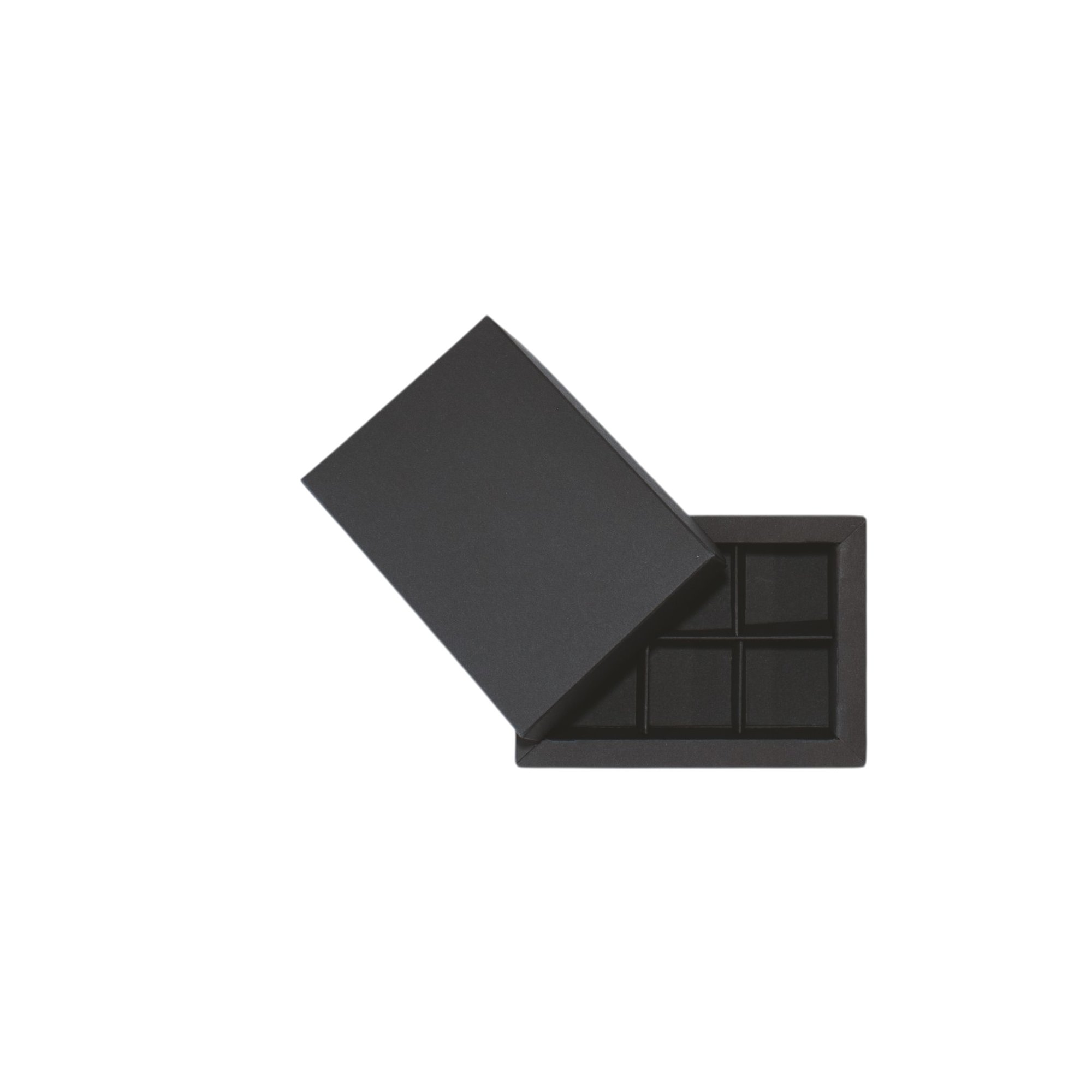 6er Pralinenschachtel „Sirio“ mit Kartondeckel in Schwarz, Draufsicht