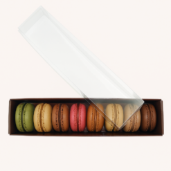 8er Macaron-Verpackung stehend mit Klarsichtdeckel, Farbe Braun