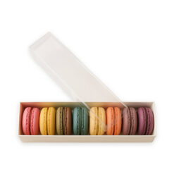 8er Macaron-Verpackung mit Klarsichtdeckel in Weiß