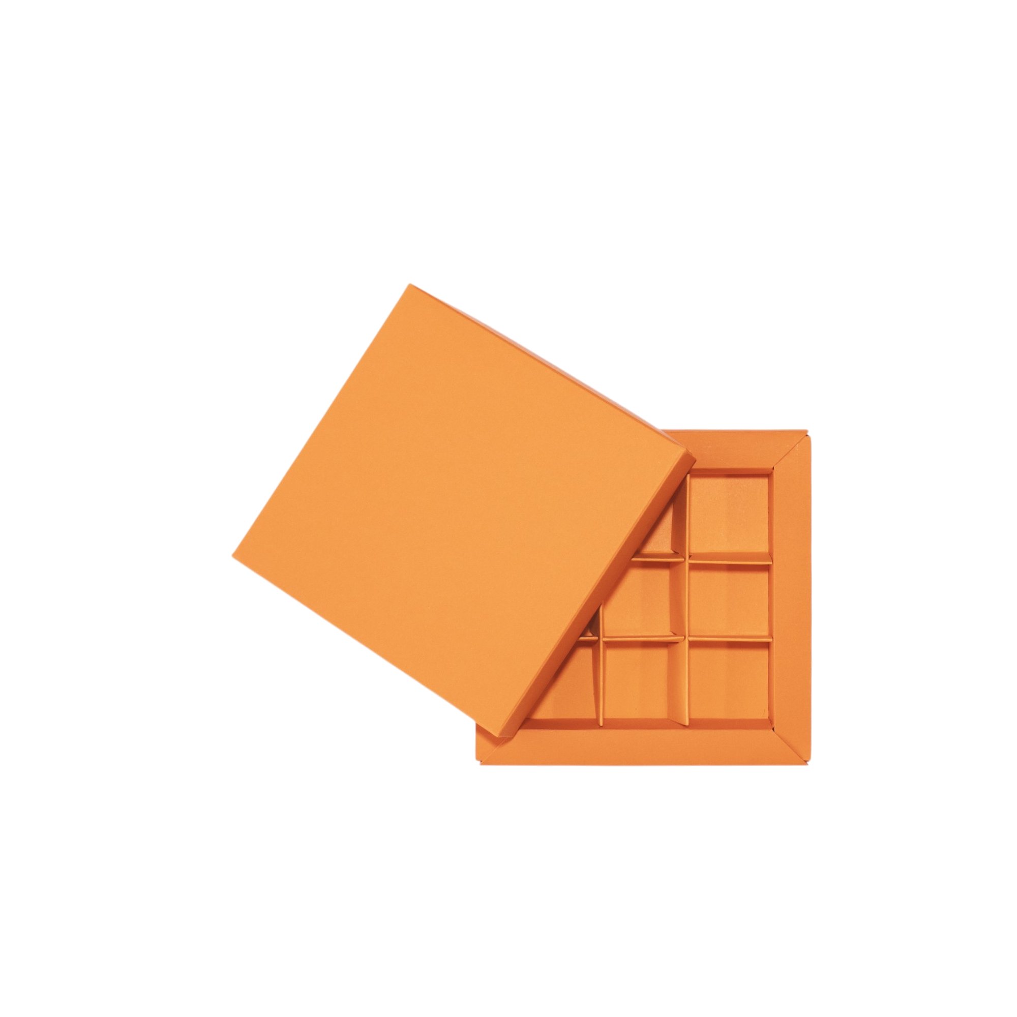 9er Pralinenschachtel „Sirio“ mit Kartondeckel in Orange, Draufsicht