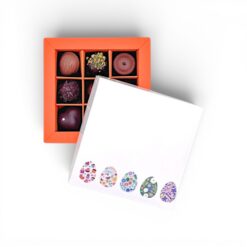9er Pralinenschachtel mit gedrucktem Ostermotiv, Motiv Bunte Ostereier, Farbe Orange