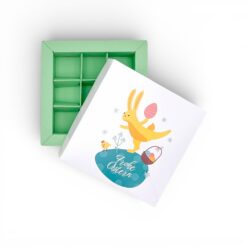 9er Pralinenschachtel mit gedrucktem Ostermotiv, Motiv Osterhase, Farbe Mint
