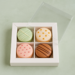 Premium 4er Macaron-Verpackung flach mit Kartonstegen, Produktansicht