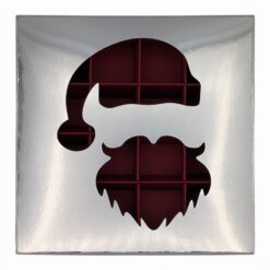 16er Pralinenschachtel mit Nikolaus-Sichtfenster, Motiv Nikolausmütze, Farbe Silber Glanz