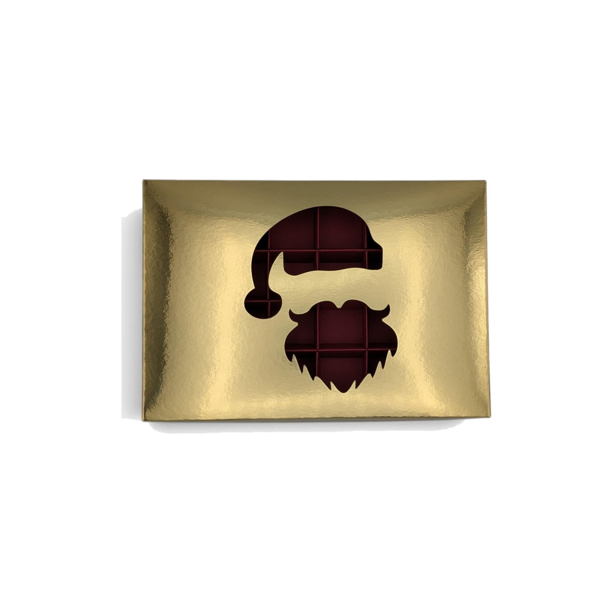 24er Pralinenschachtel mit Nikolaus-Fenster in Gold, Draufsicht