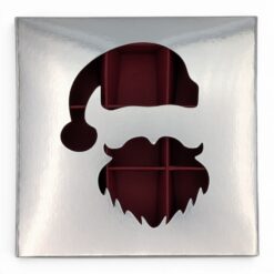 9er Pralinenschachtel mit Nikolaus-Sichtfenster, Motiv Nikolausmütze, Farbe Silber Glanz