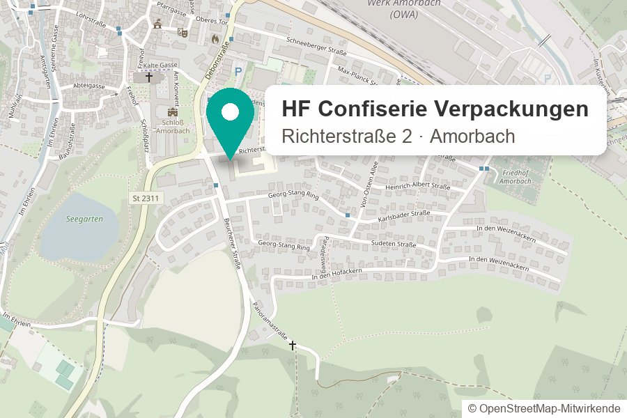 Karte: HF Confiserie Verpackungen, Richterstraße 2, 63916 Amorbach